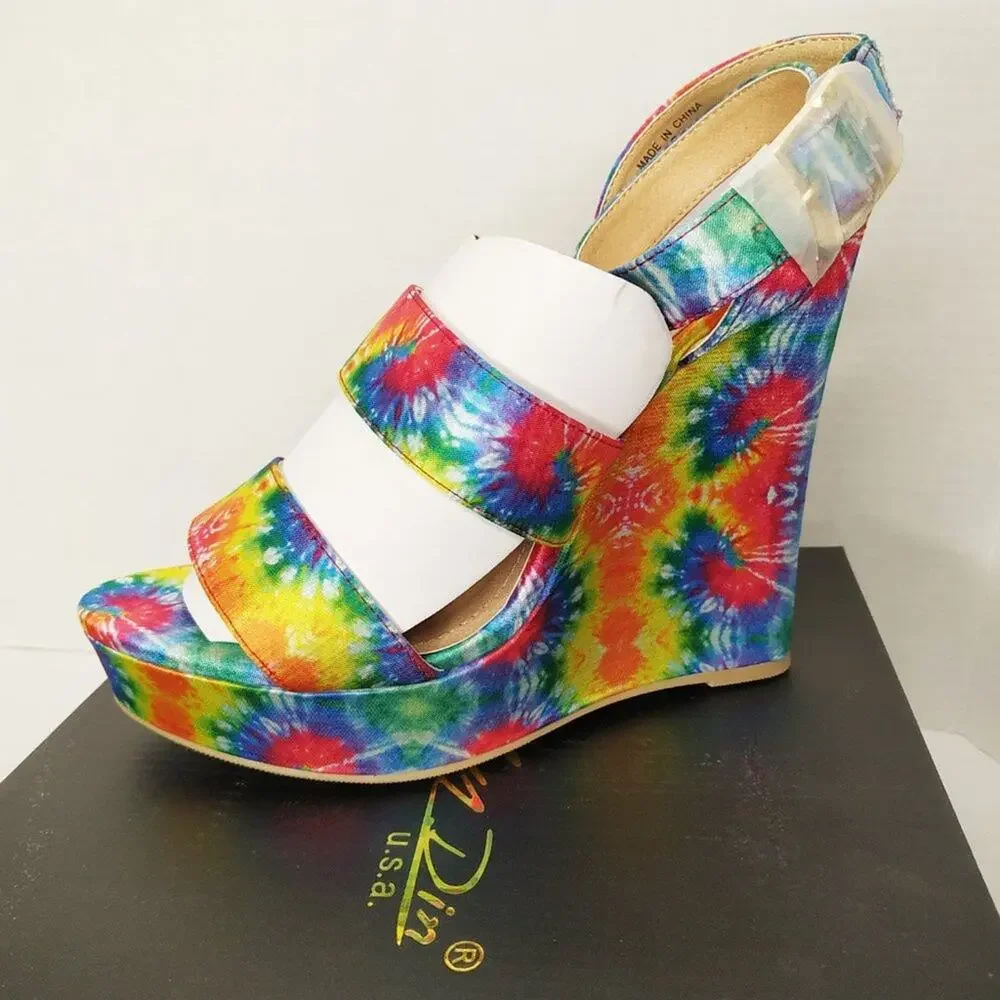 Cathy Din Tie Dye Angeta Platform Wedge Sandals